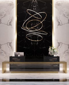 Contemporary Circular Small Lohja LED Five-Ring Chandelier in Polished Brass