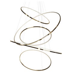 Contemporary Circular Small Lohja LED Five-Ring Chandelier in Polished Brass