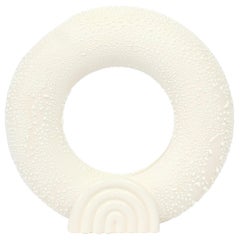 Contemporary Circular White Dew Vase Vessel Ikebana Ceramic and Glaze, Handmade