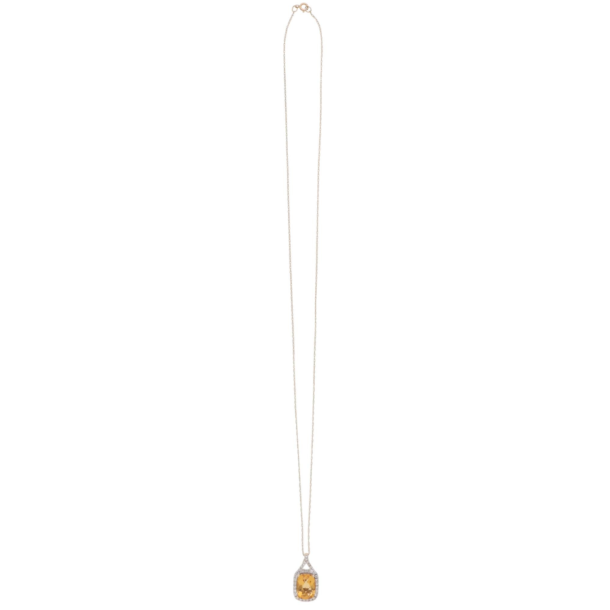 Modern Contemporary Citrine and Diamond Pendant Necklace in Yellow Gold For Sale