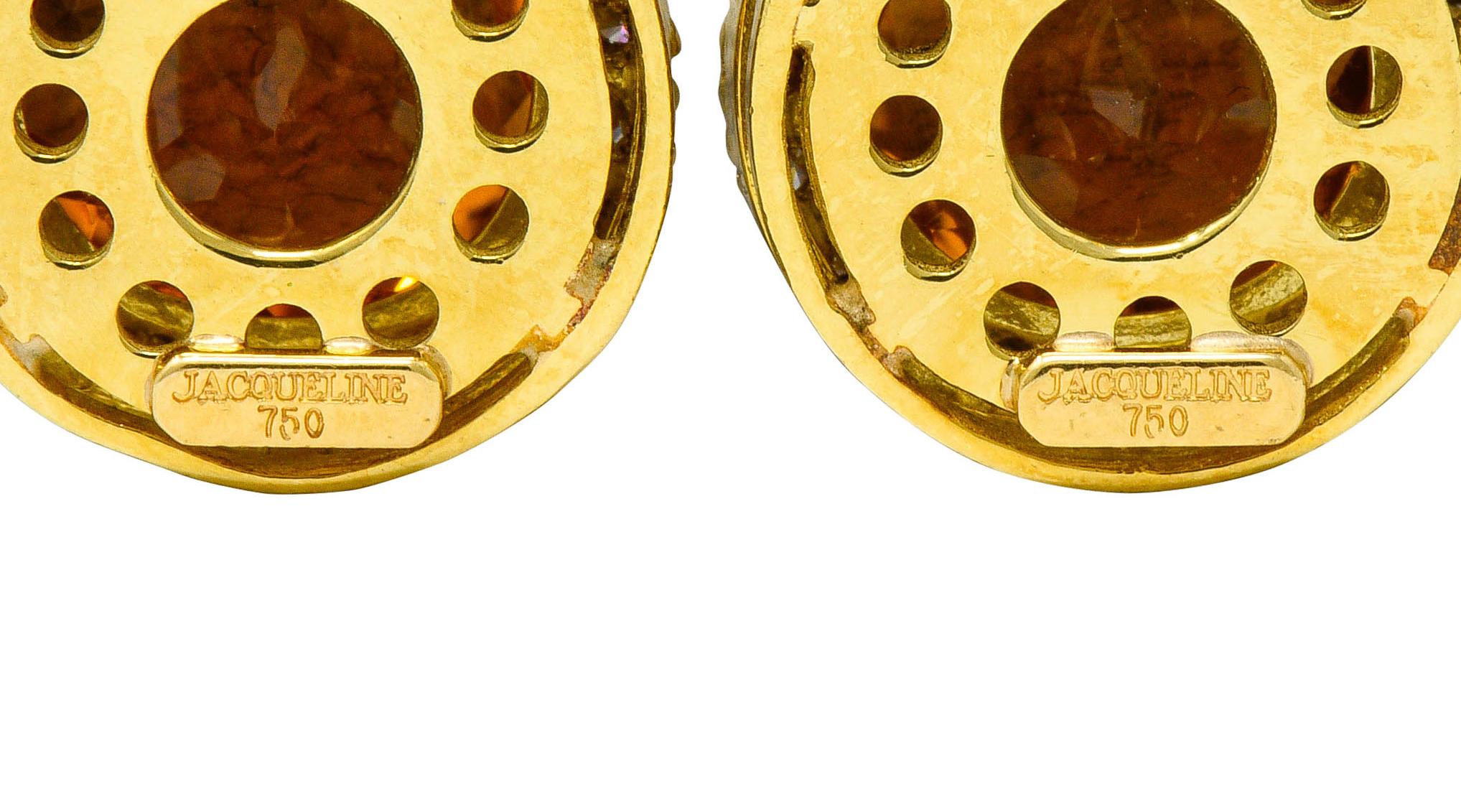 Contemporary Citrine Diamond 18 Karat Gold Foliate Drop Earrings In Excellent Condition In Philadelphia, PA