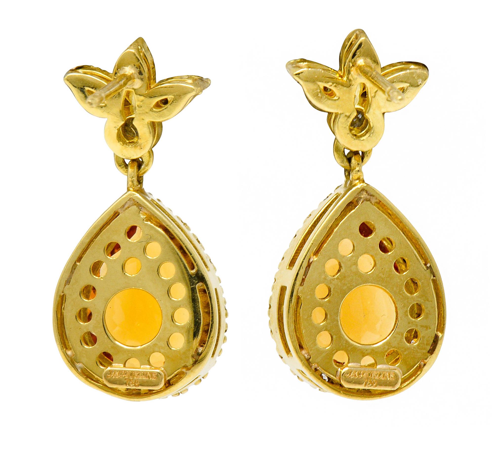 Pear Cut Contemporary Citrine Diamond 18 Karat Gold Foliate Drop Earrings