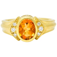 Contemporary Citrine Diamond 18 Karat Gold Gemstone Ring