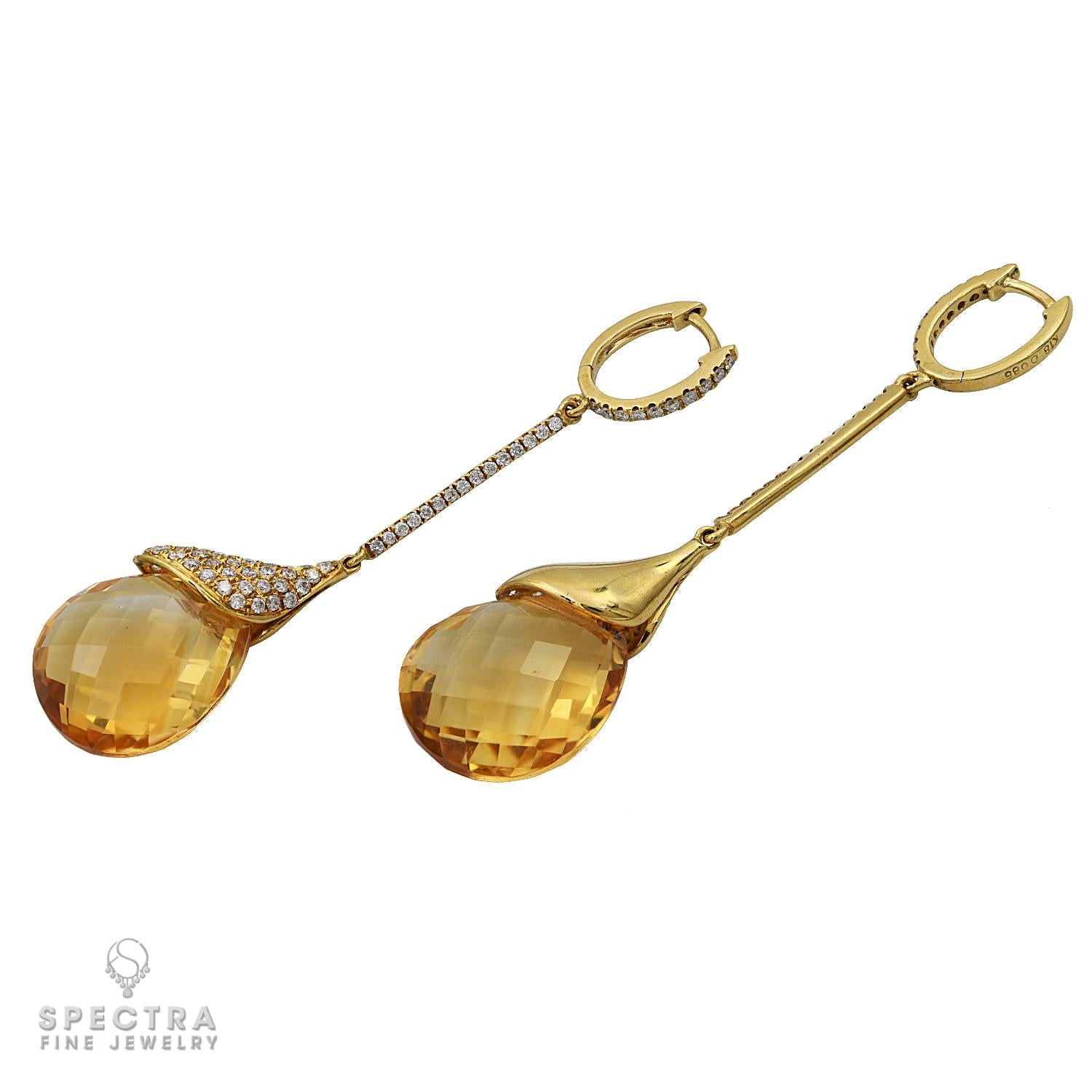 Mixed Cut Contemporary Citrine Diamond Pave Drop Earrings For Sale