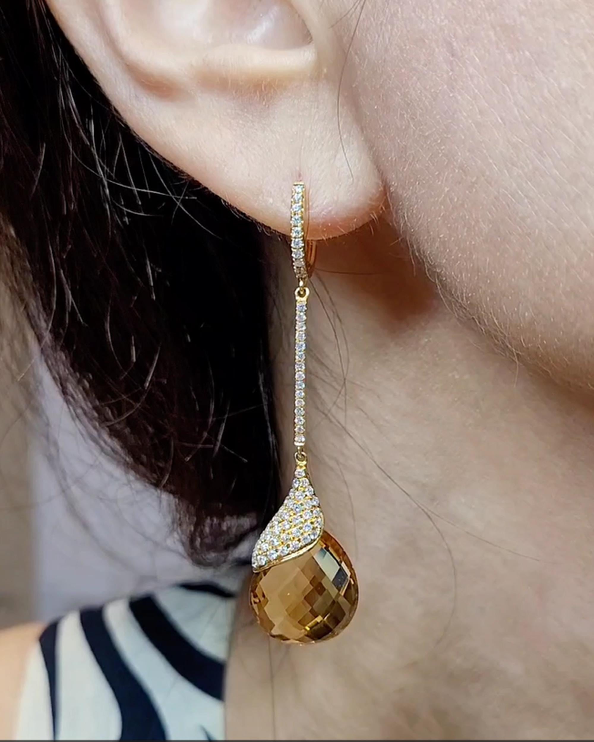 Contemporary Citrine Diamond Pave Drop Earrings In New Condition For Sale In New York, NY