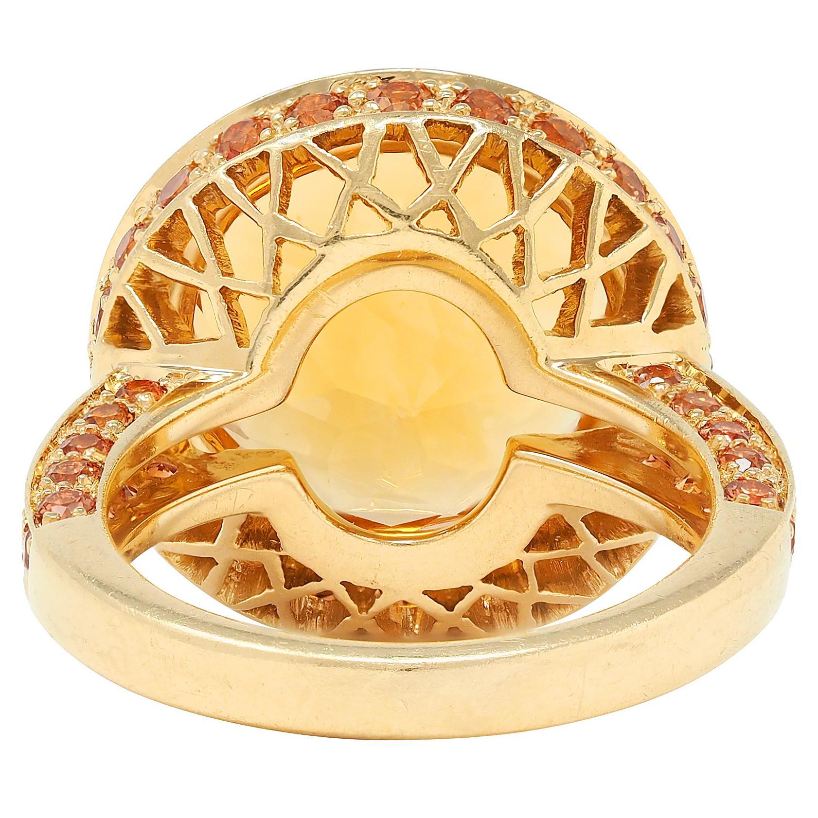 Zeitgenössischer Citrin Diamant Saphir 18 Karat Gelbgold Cocktail Ring im Zustand „Hervorragend“ im Angebot in Philadelphia, PA