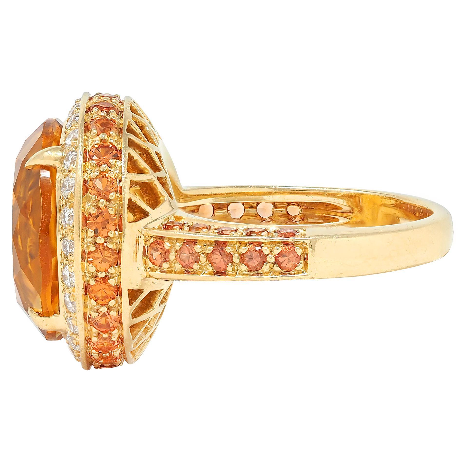 Zeitgenössischer Citrin Diamant Saphir 18 Karat Gelbgold Cocktail Ring Damen im Angebot