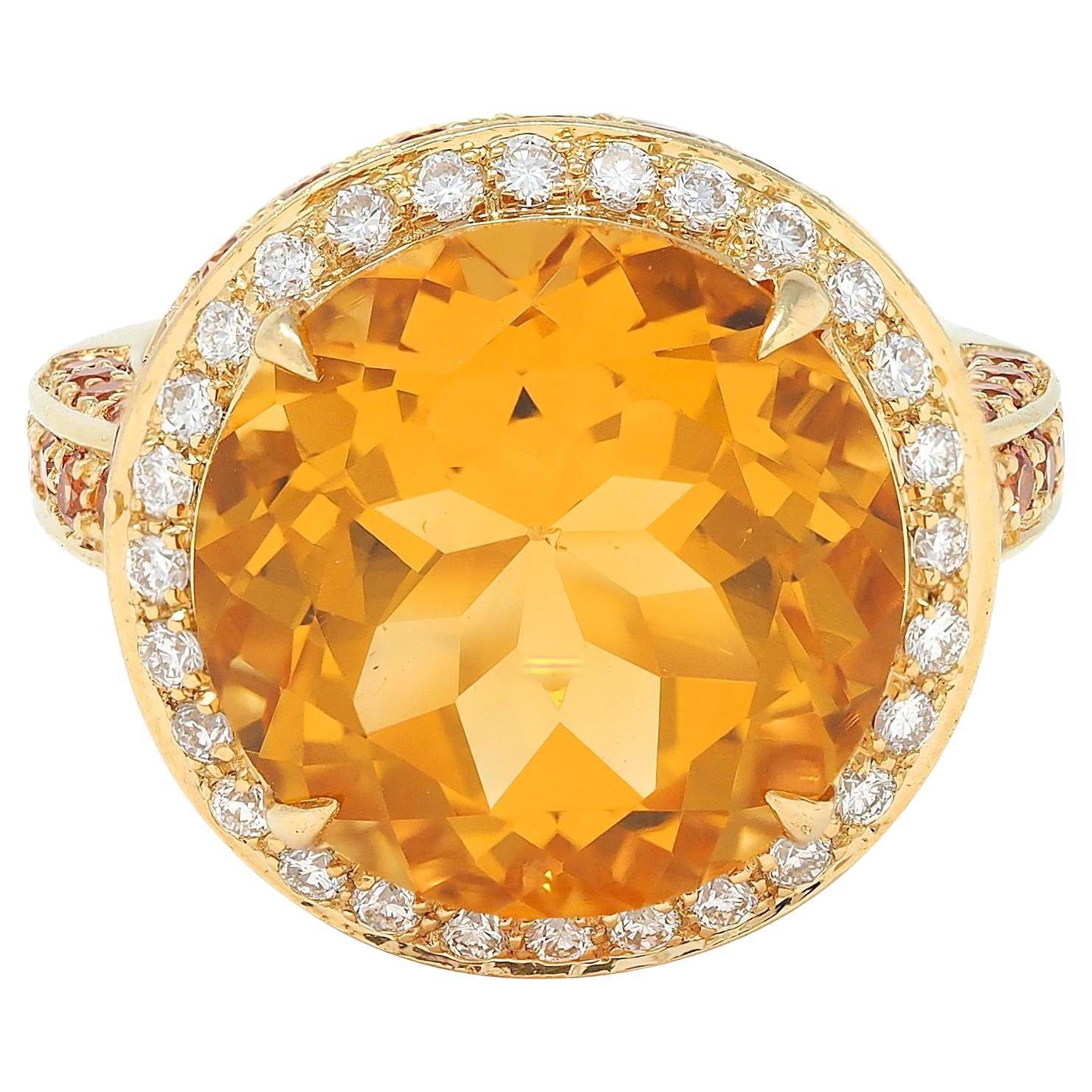 Bague cocktail contemporaine en or jaune 18 carats citrine diamant saphir