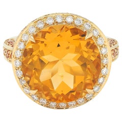 Bague cocktail contemporaine en or jaune 18 carats citrine diamant saphir