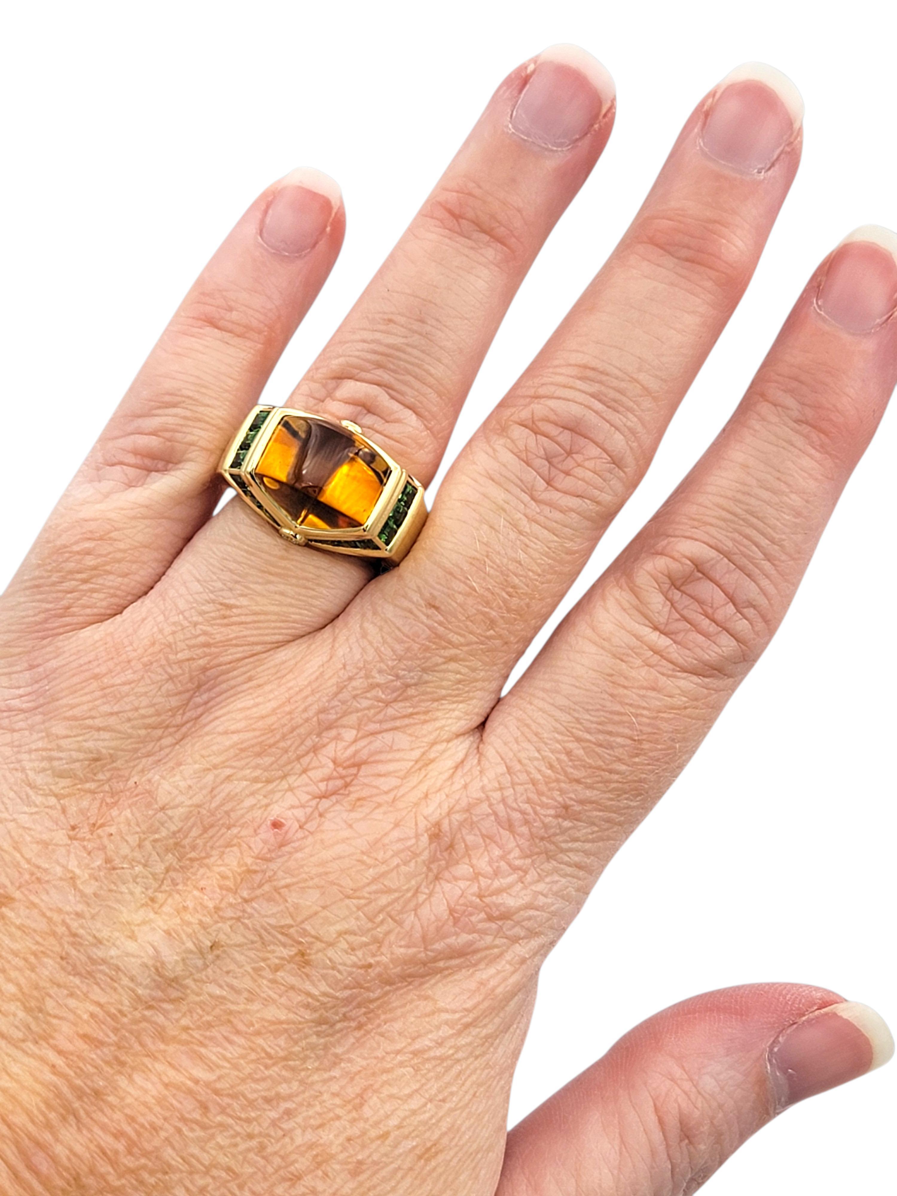 Bague cocktail contemporaine en or jaune 18 carats, citrine, tsavorite et diamant en vente 4