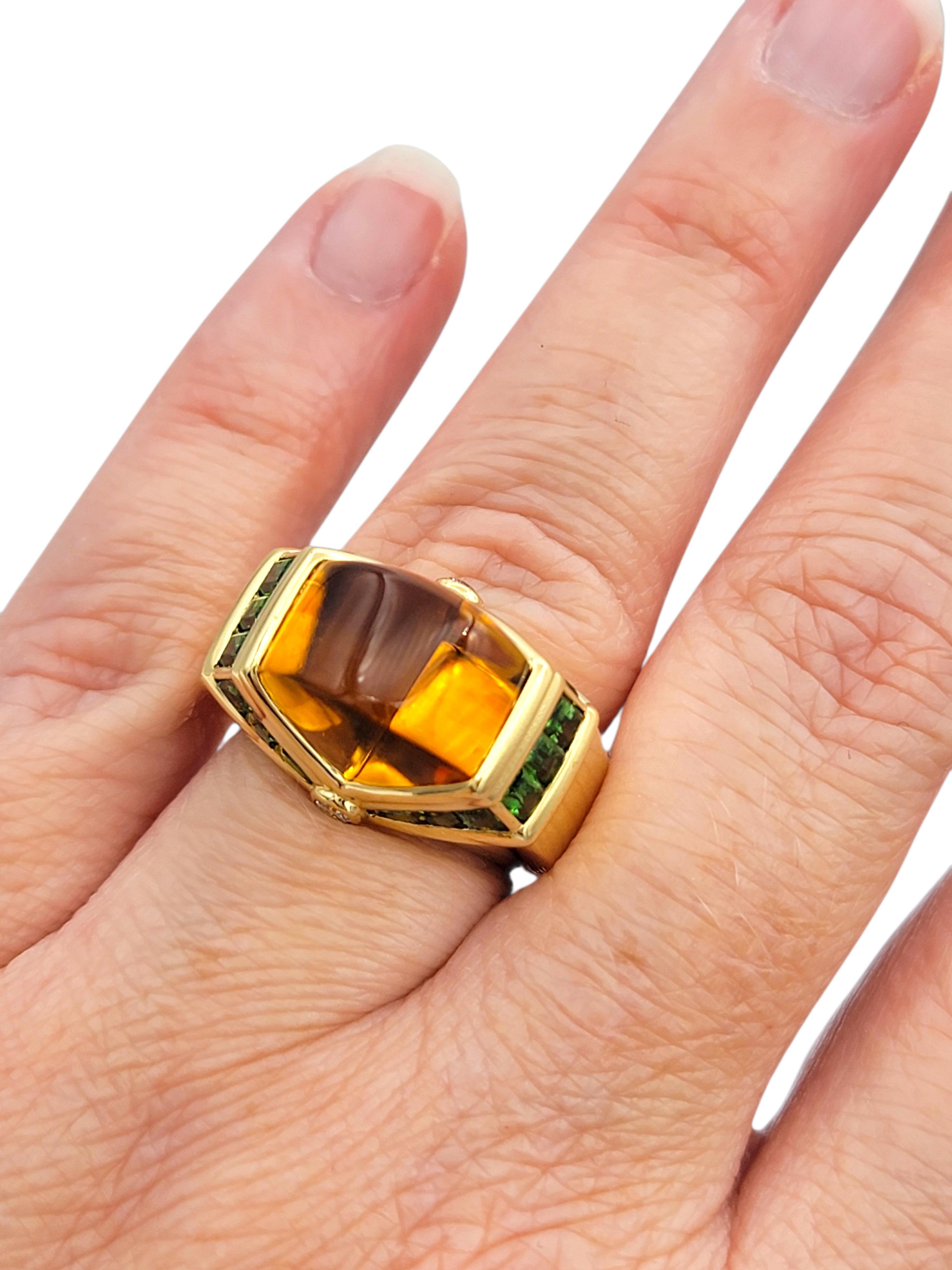 Bague cocktail contemporaine en or jaune 18 carats, citrine, tsavorite et diamant en vente 5