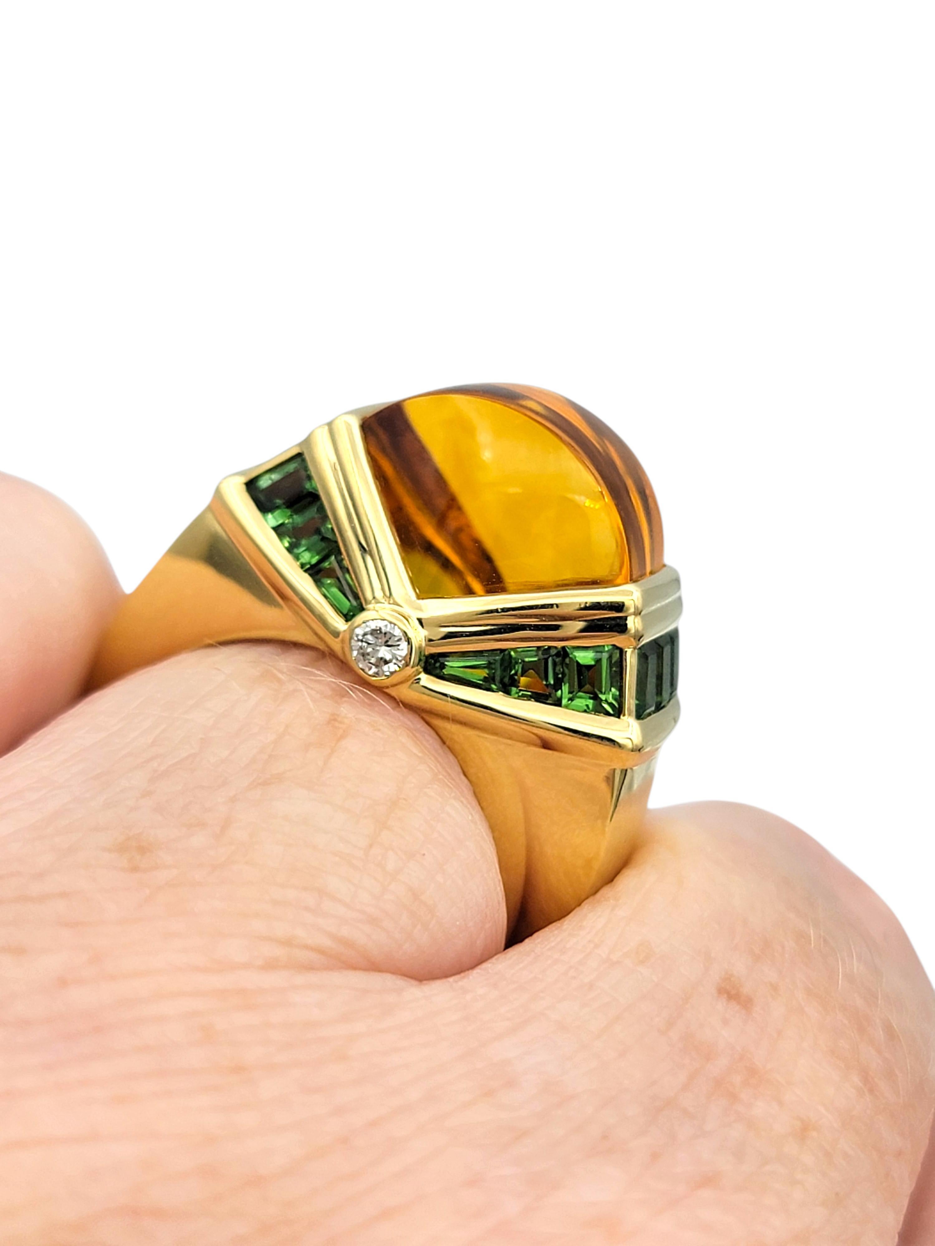 Bague cocktail contemporaine en or jaune 18 carats, citrine, tsavorite et diamant en vente 6