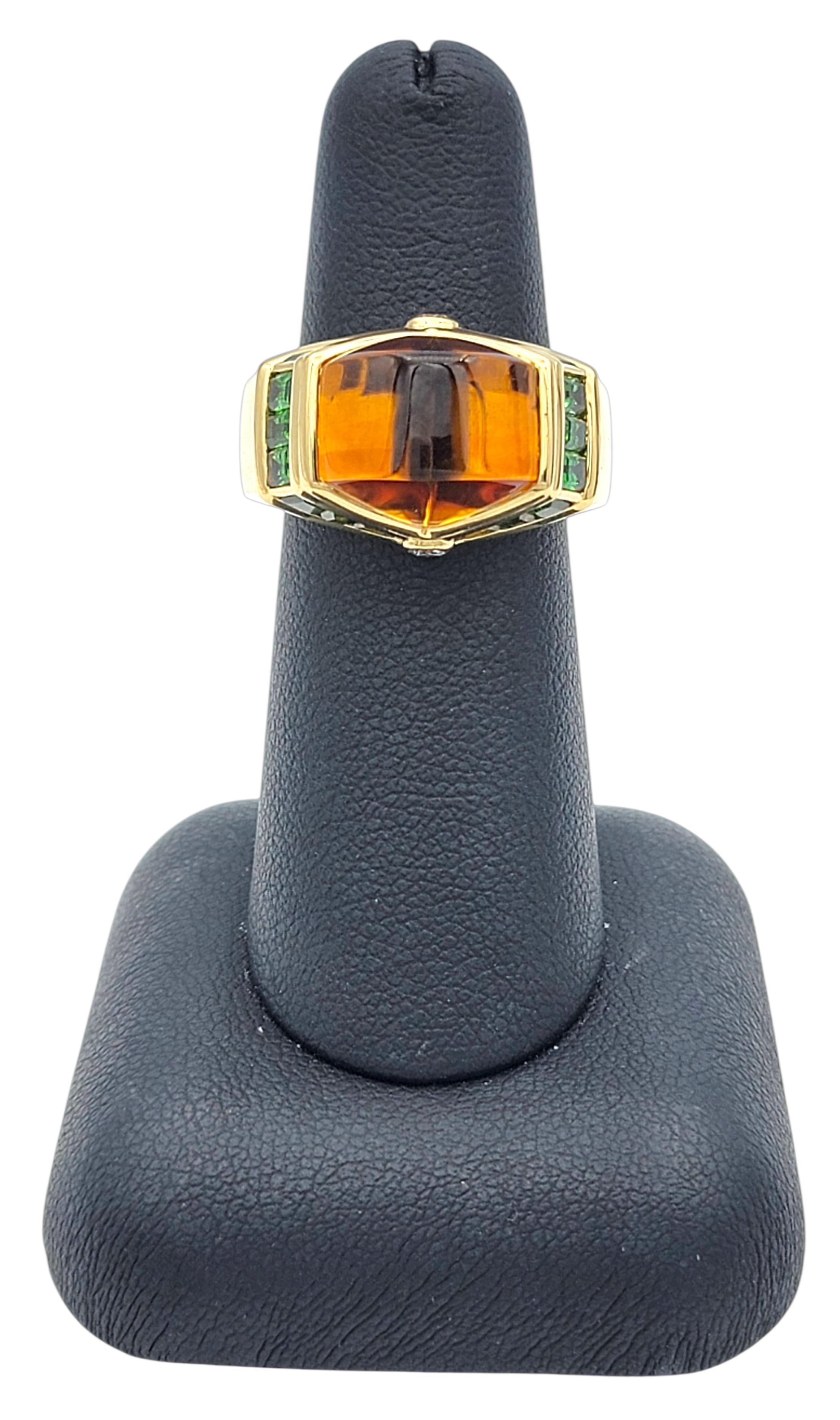 Bague cocktail contemporaine en or jaune 18 carats, citrine, tsavorite et diamant en vente 7