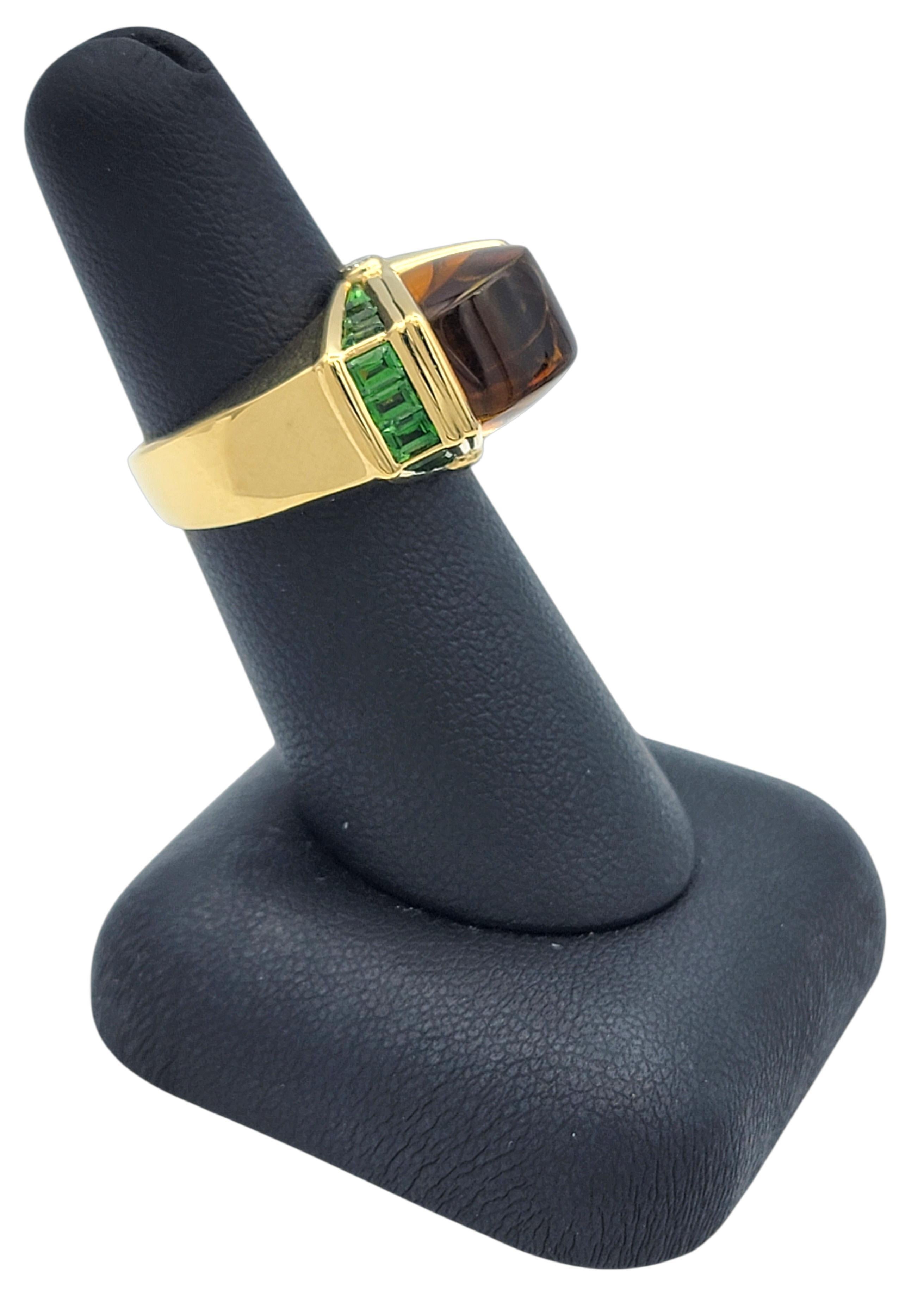 Bague cocktail contemporaine en or jaune 18 carats, citrine, tsavorite et diamant en vente 8