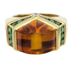 Contemporary Citrine, Tsavorite and Diamond Cocktail Ring 18 Karat Yellow Gold