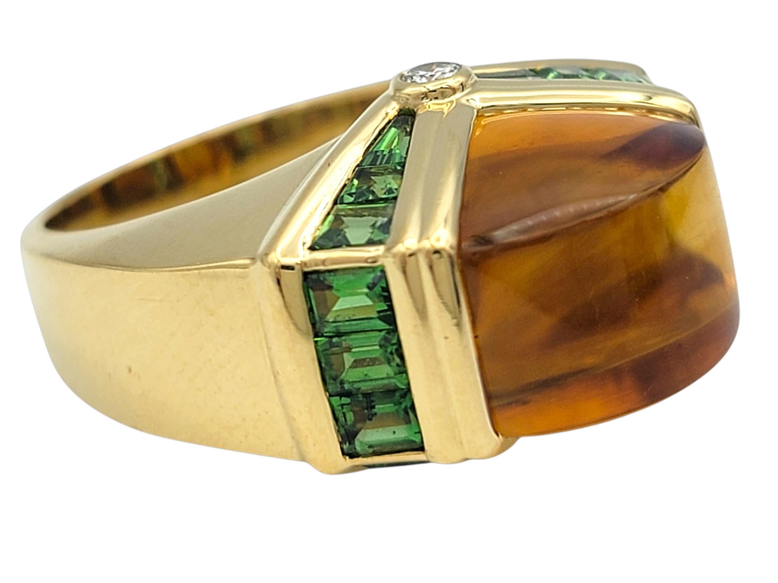 Contemporain Bague cocktail contemporaine en or jaune 18 carats, citrine, tsavorite et diamant en vente