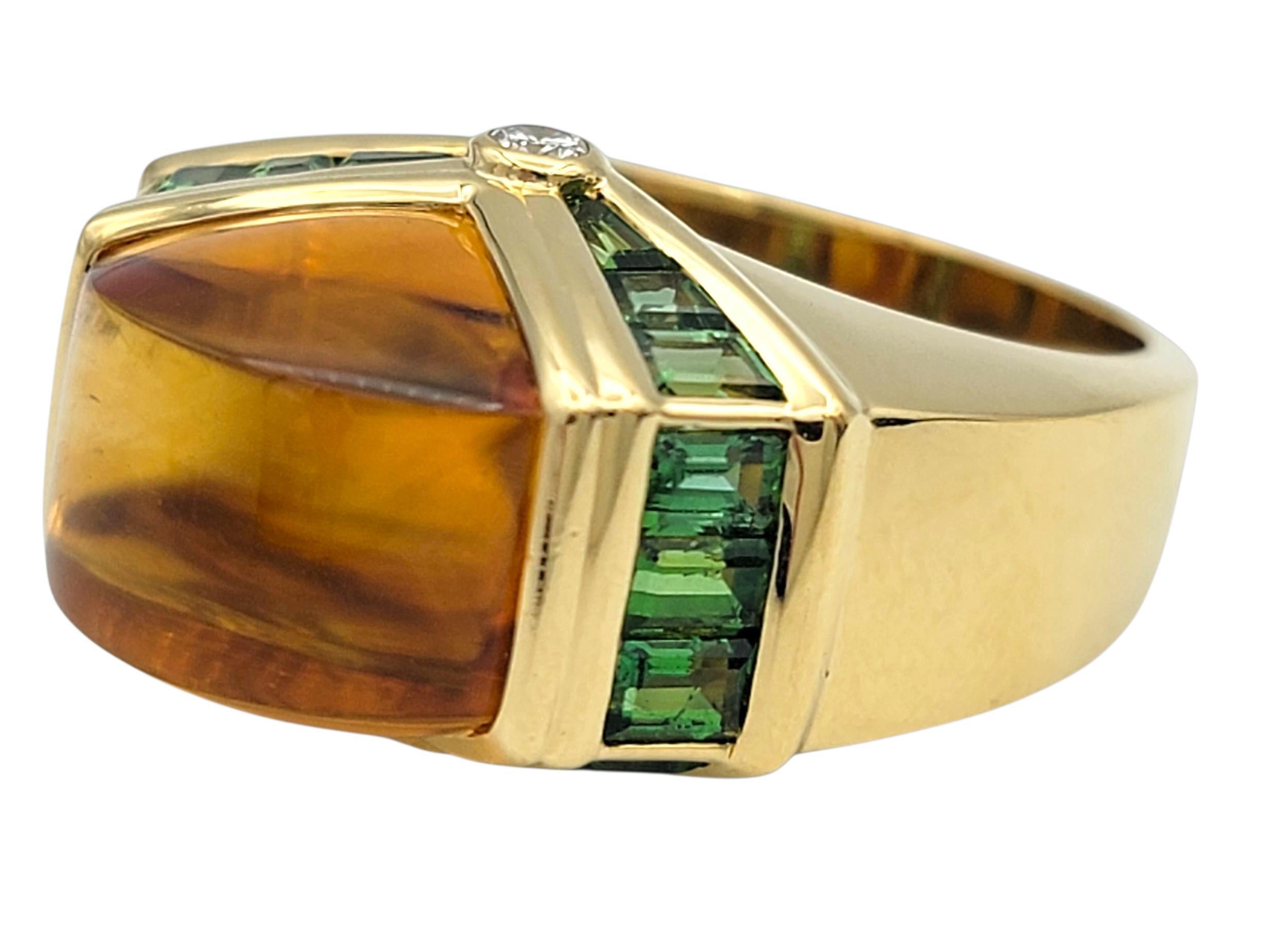 Taille mixte Bague cocktail contemporaine en or jaune 18 carats, citrine, tsavorite et diamant en vente