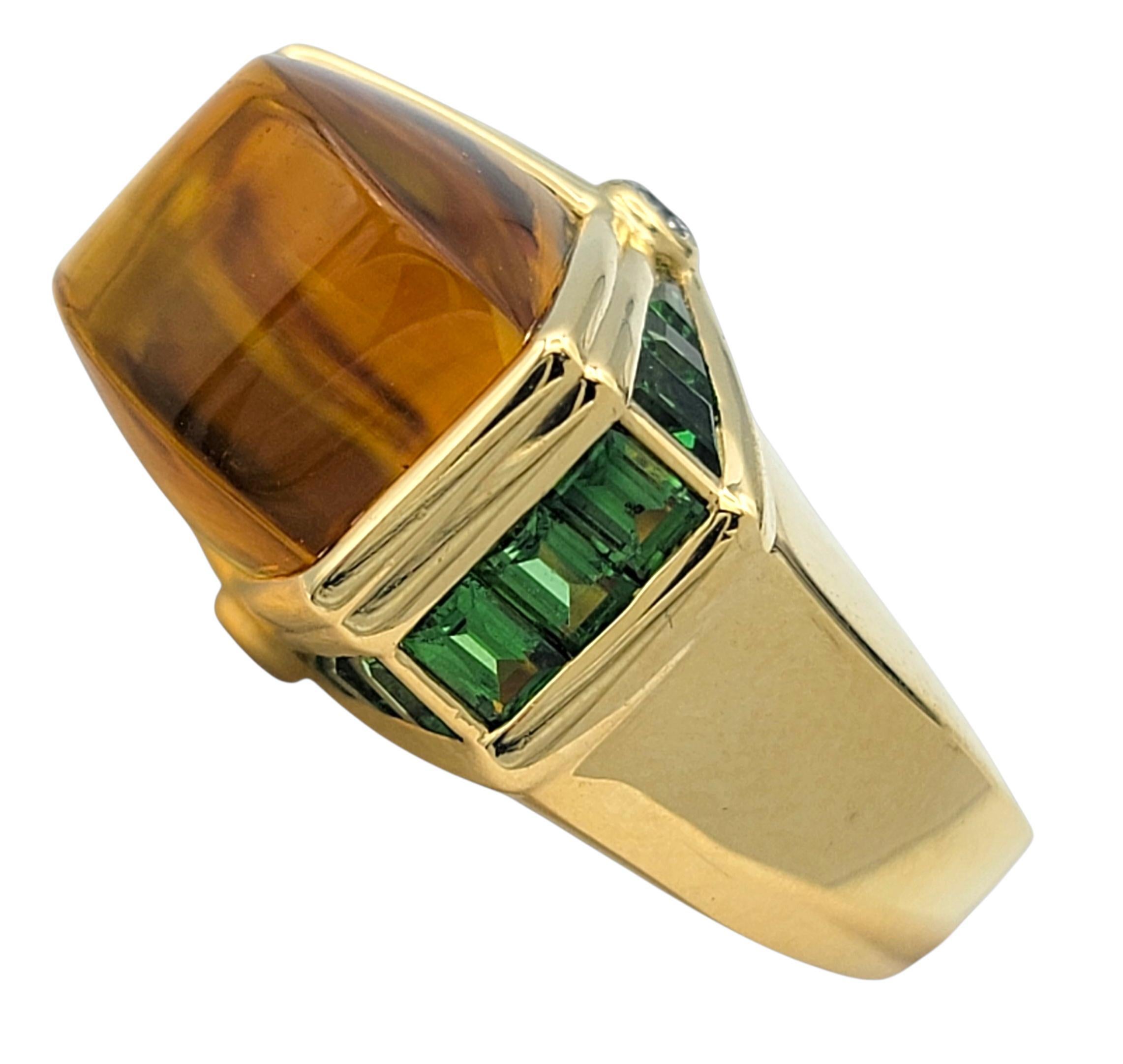 Bague cocktail contemporaine en or jaune 18 carats, citrine, tsavorite et diamant Excellent état - En vente à Scottsdale, AZ
