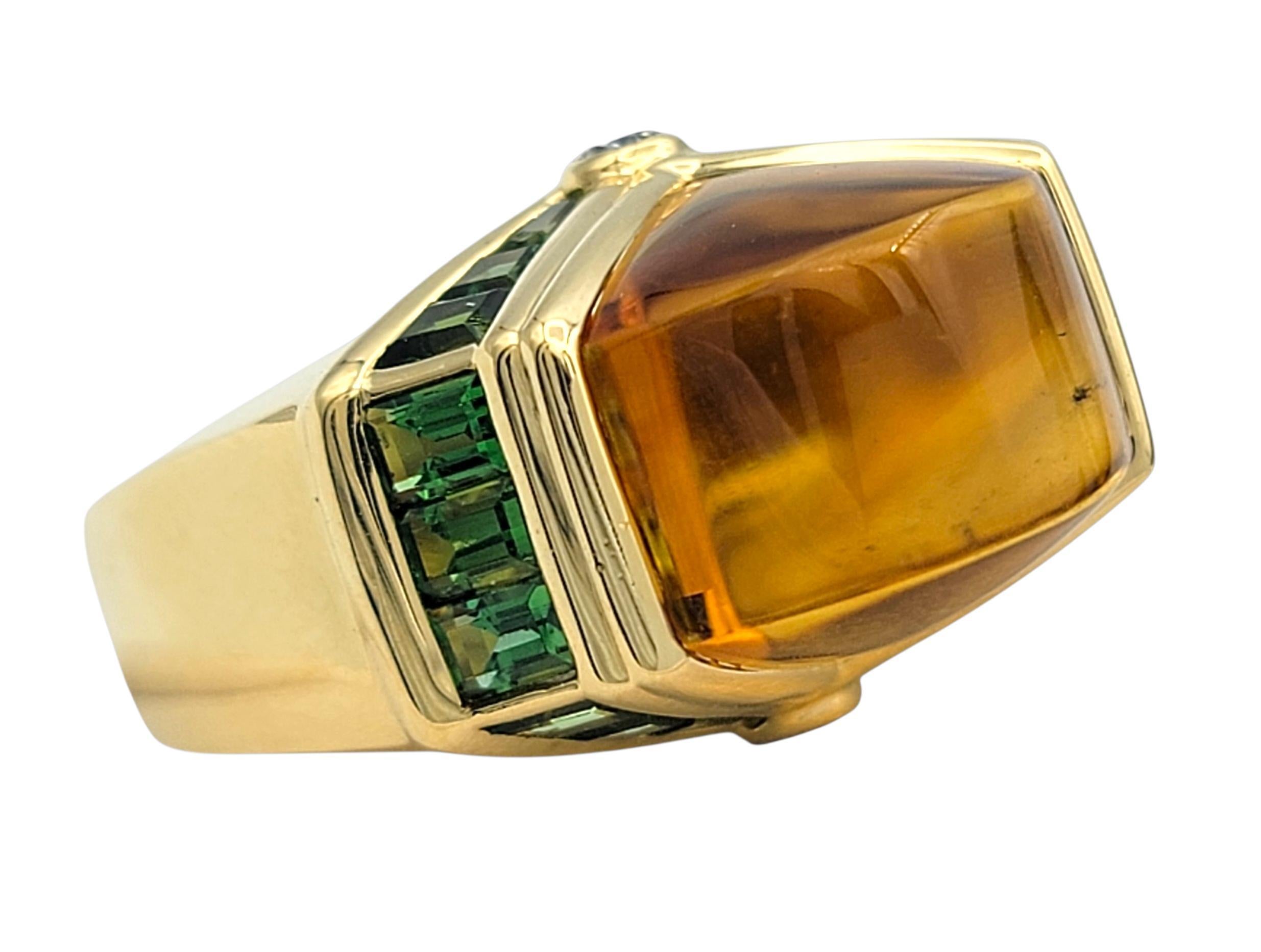 Bague cocktail contemporaine en or jaune 18 carats, citrine, tsavorite et diamant Pour femmes en vente