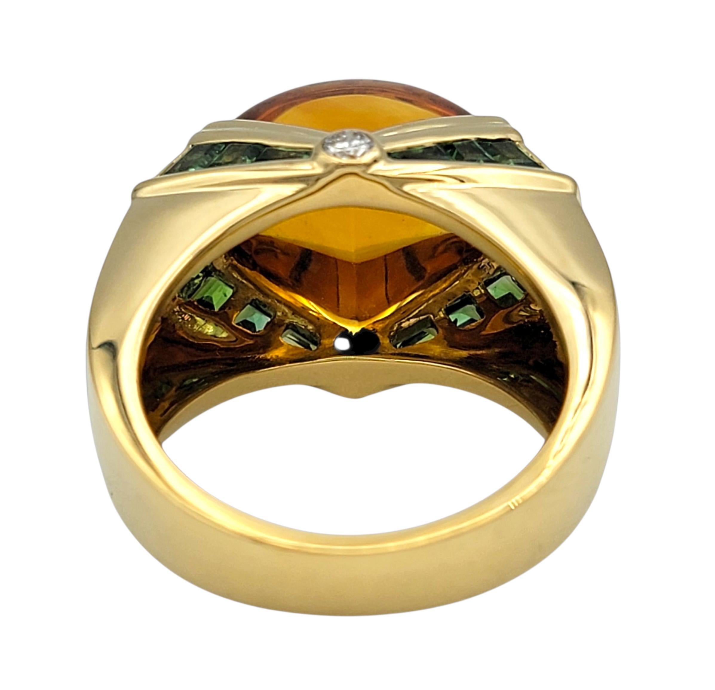 Bague cocktail contemporaine en or jaune 18 carats, citrine, tsavorite et diamant en vente 2