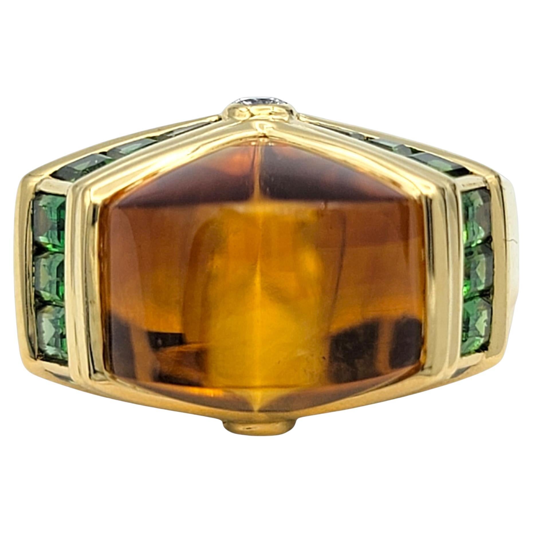 Contemporary Citrine, Tsavorite and Diamond Cocktail Ring 18 Karat Yellow Gold