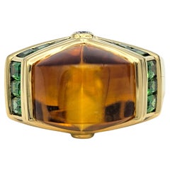 Contemporary Citrine, Tsavorite and Diamond Cocktail Ring 18 Karat Yellow Gold