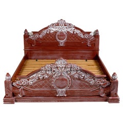 Contemporary Classic Carved White Floral Motif King Bedframe