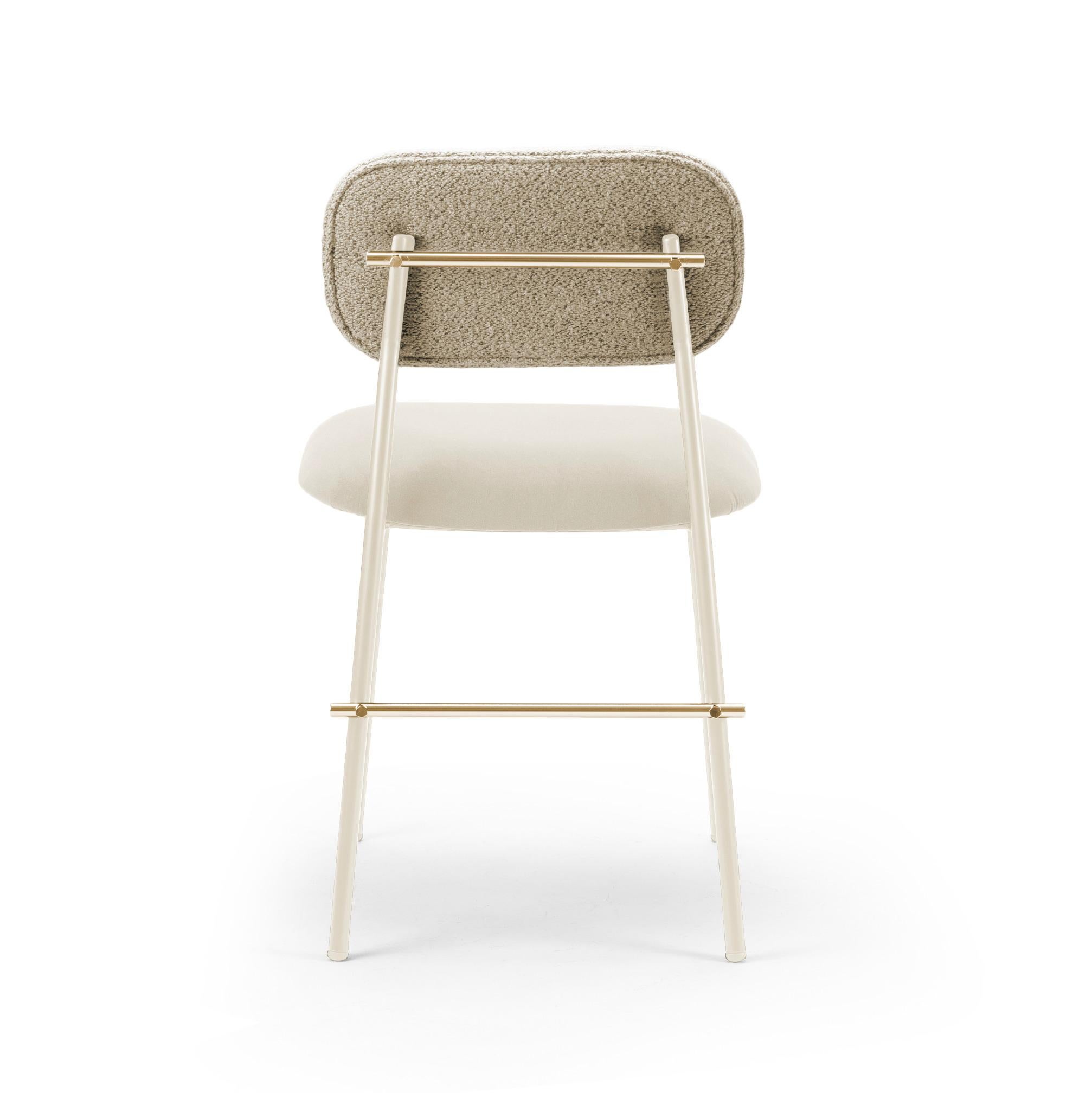 Mid-Century Modern Contemporary Classic Chair Miami, Black, Brass Details, Snow For Sale