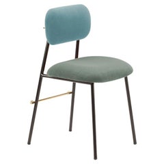 Contemporary Classic Chair Miami, Black, Brass Details, Soft Blue and Green