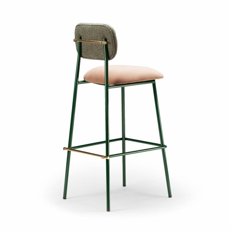 Contemporary classic blue green Counter Chair Miami Soft Upholstery and Brass For Sale 1