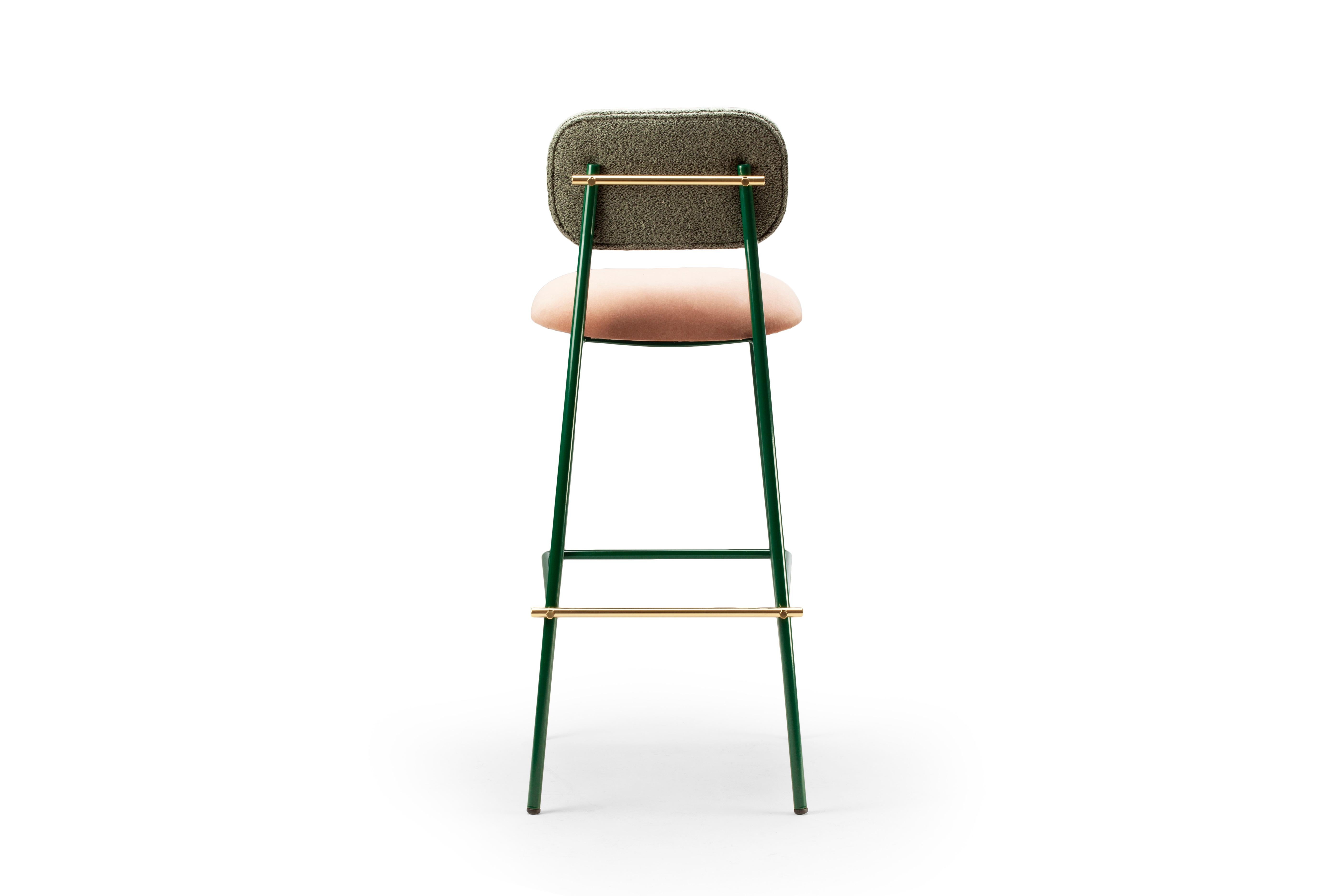 Contemporary Classic Green Counter Chair Miami Soft Upholstery and Brass Details For Sale 3