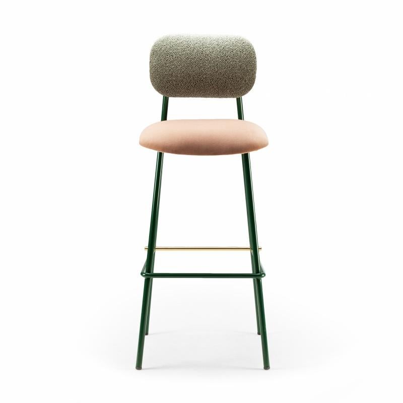 Mid-Century Modern Contemporary Classic Green Counter Chair Miami Soft Upholstery and Brass Details For Sale