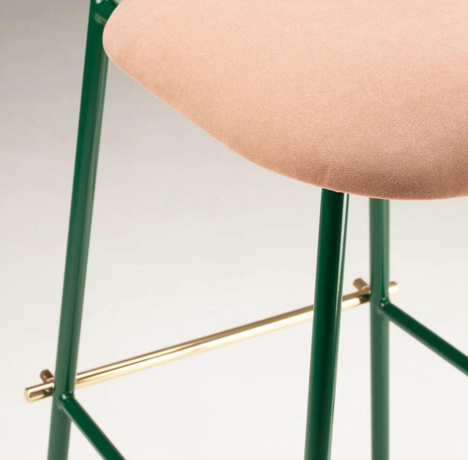 Portuguese Contemporary Classic Green Counter Chair Miami Soft Upholstery and Brass Details For Sale