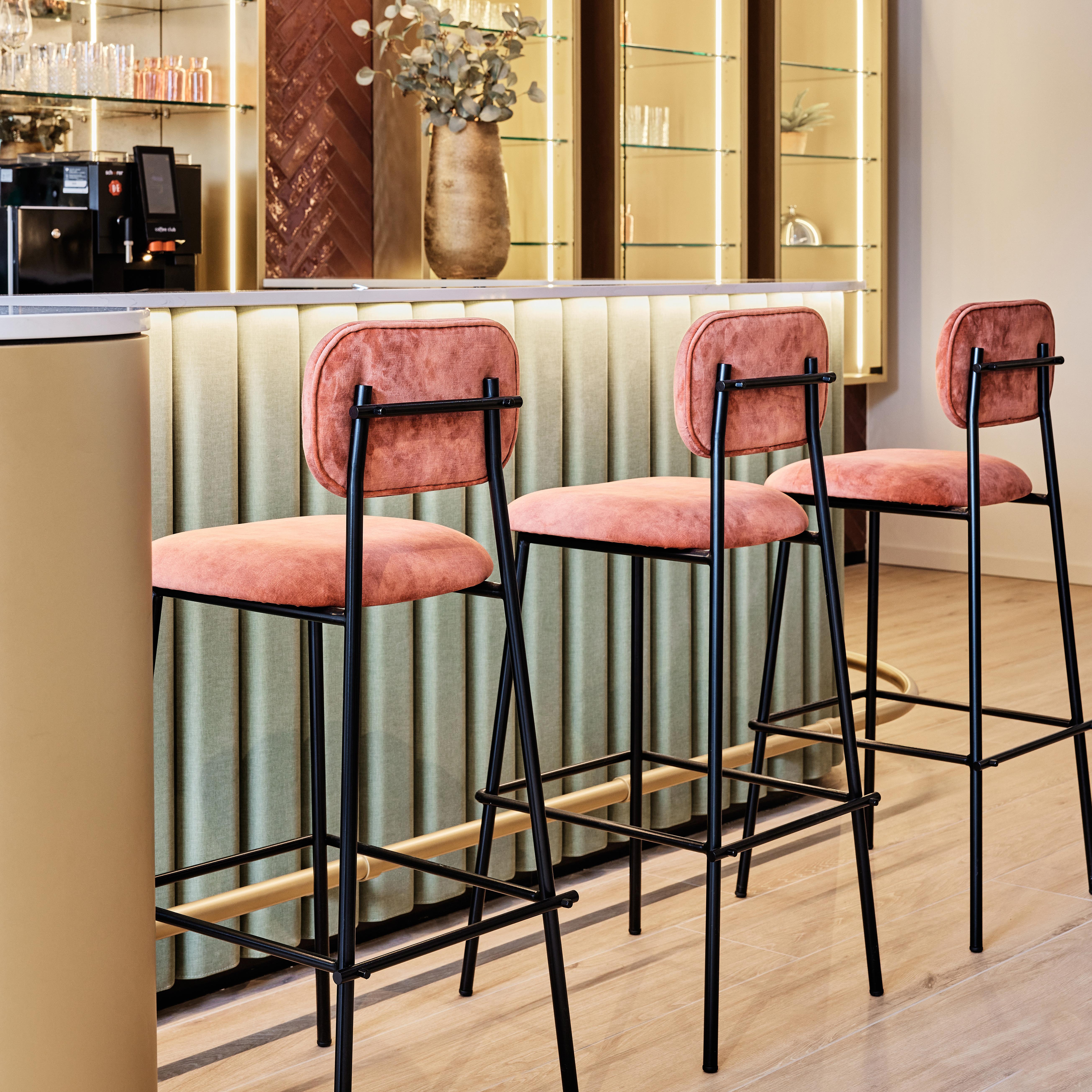 Contemporary Classic Green Counter Chair Miami Soft Upholstery and Brass Details For Sale 1