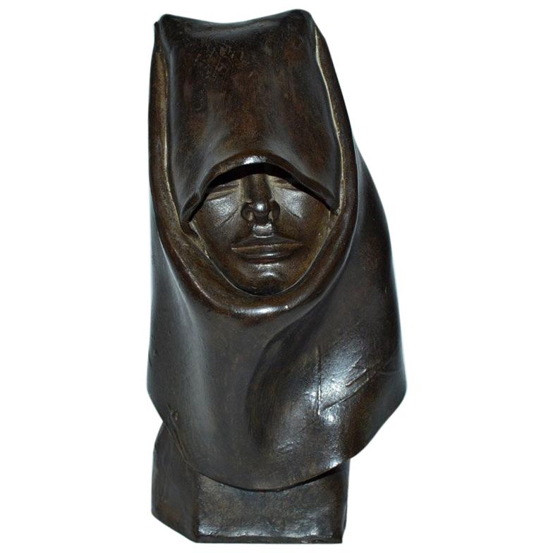 Contemporary Clay Hooded Female Head Sculpture