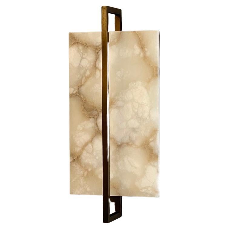 Contemporary Clean Italian Lines - Tile Wall Sconce in alabaster and bronze For Sale