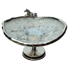 Contemporary Clear Rock Crystal and Agate Bowl / Tazza with 925 Silver Accent