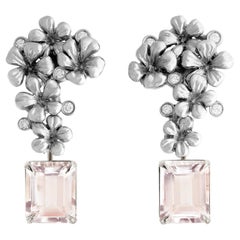 White Gold Contemporary Clip-on Earrings with Natural Light Pink Morganites