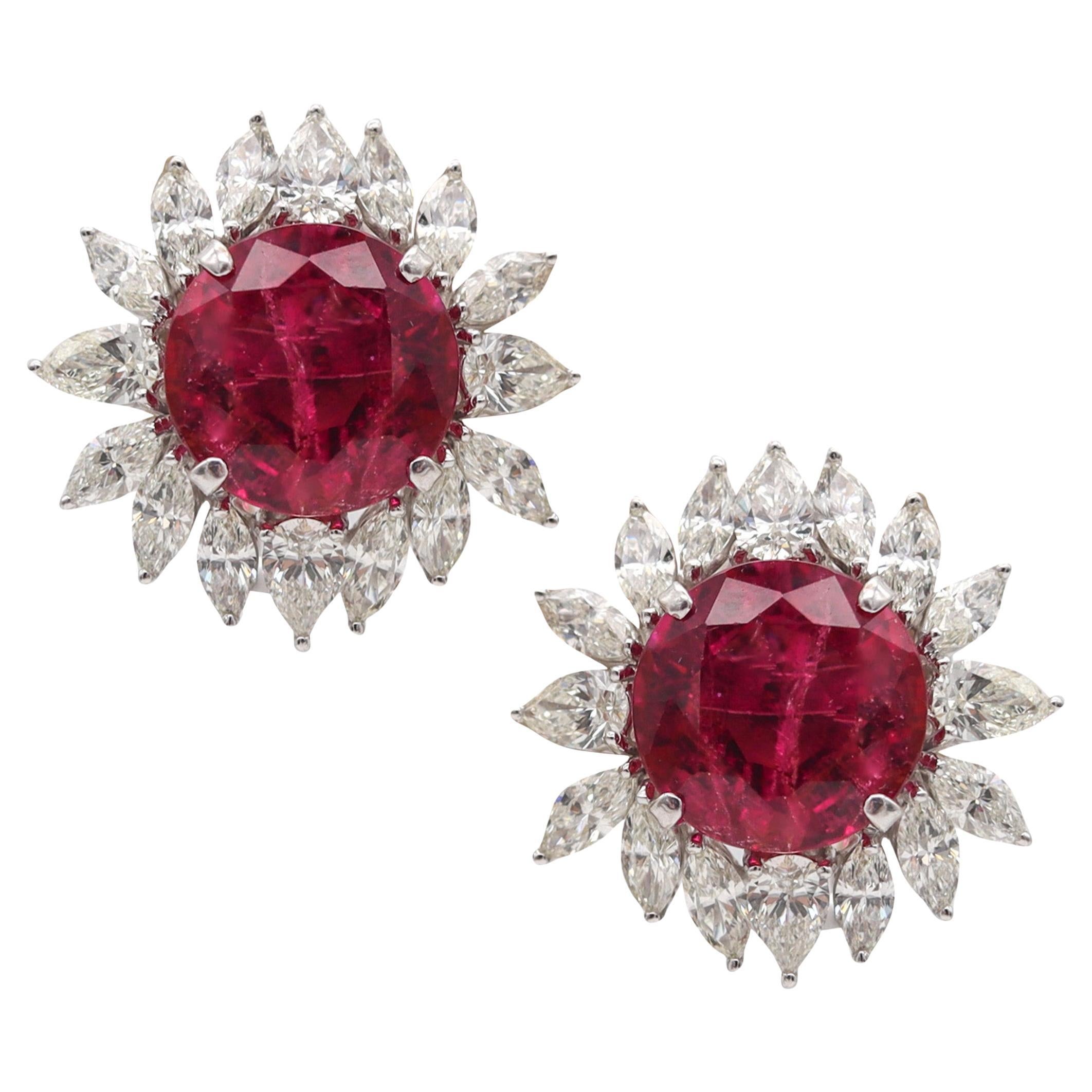CONTEMPORARY Clips-On Earrings In 18Kt Gold And 20.16 Ctw Rubellites & Diamonds