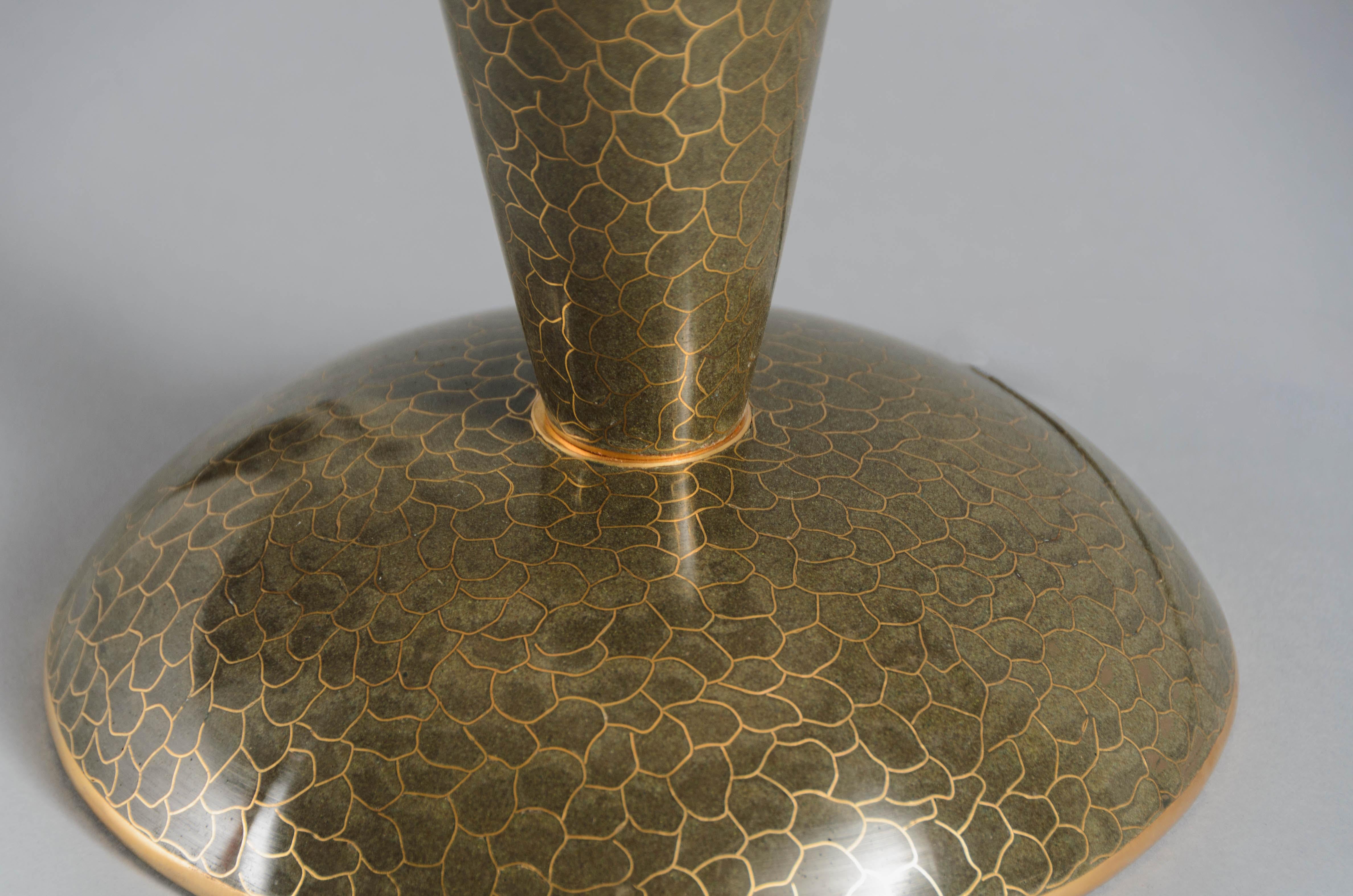 Contemporary Cloisonné Baluster Lamp in Moss by Robert Kuo, Limited Edition In New Condition For Sale In Los Angeles, CA