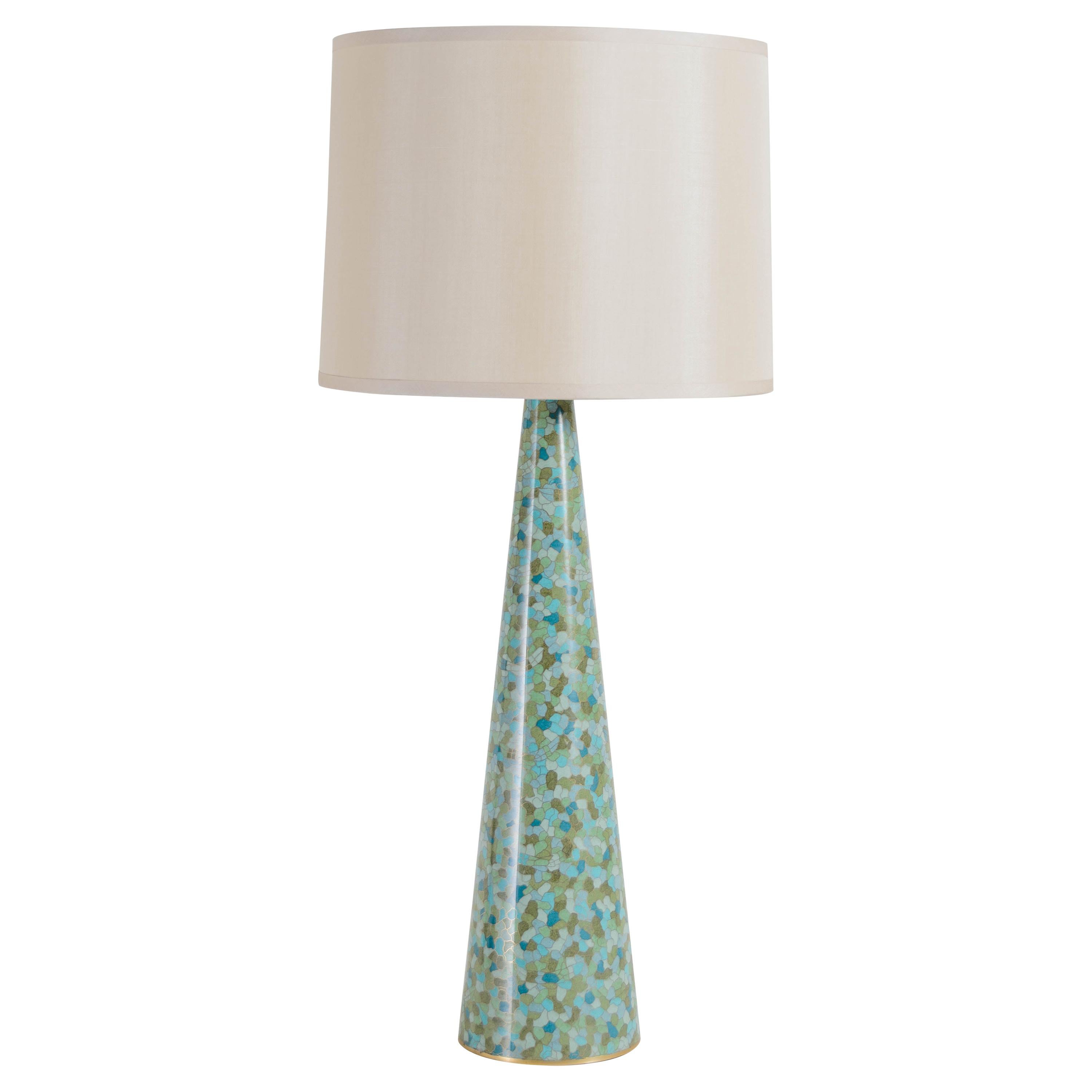 Contemporary Cloisonné Conical Table Lamp in Azure Design by Robert Kuo For Sale