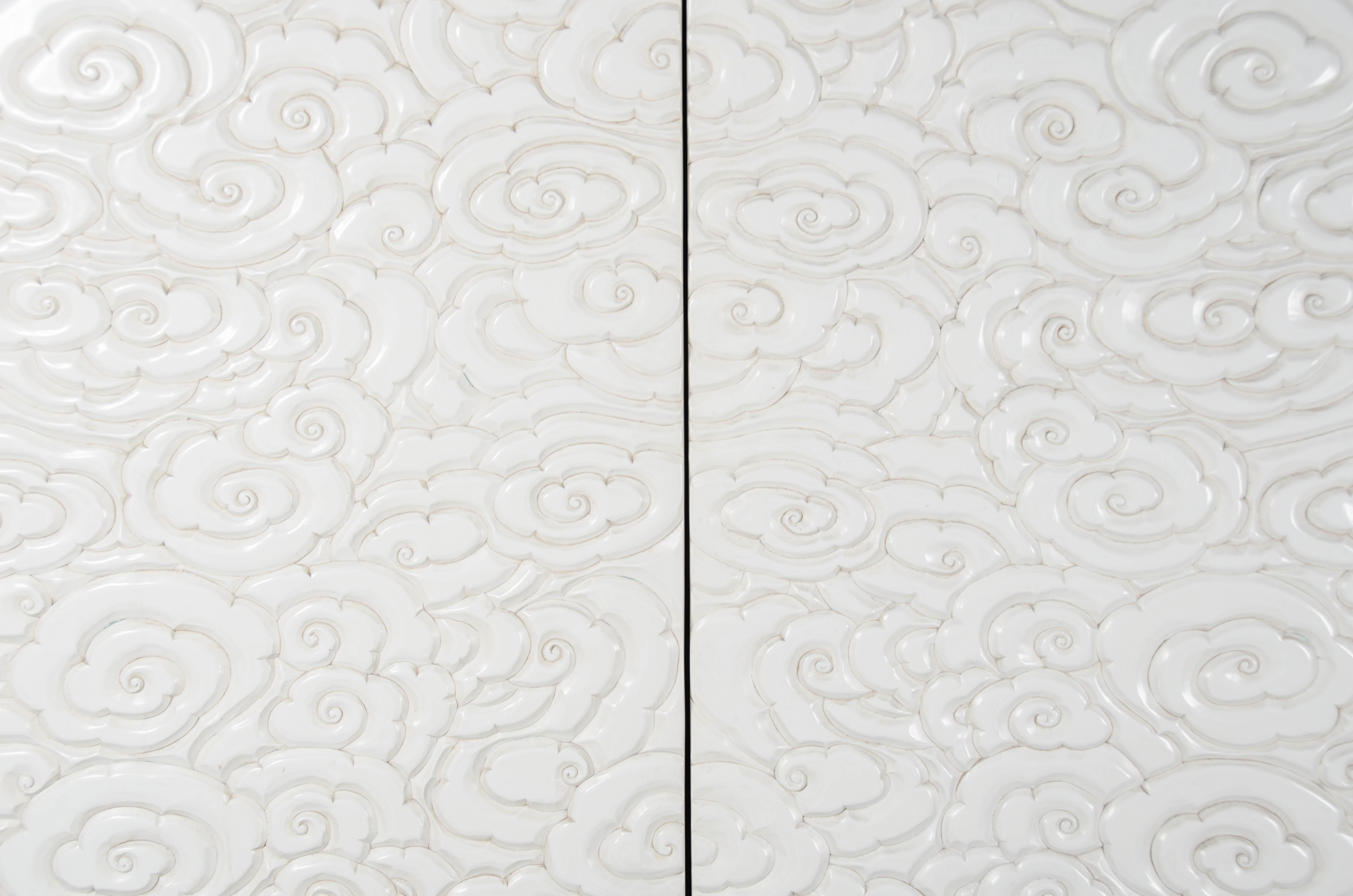 Contemporary Cloud Armoire in Cream Lacquer by Robert Kuo In New Condition For Sale In Los Angeles, CA