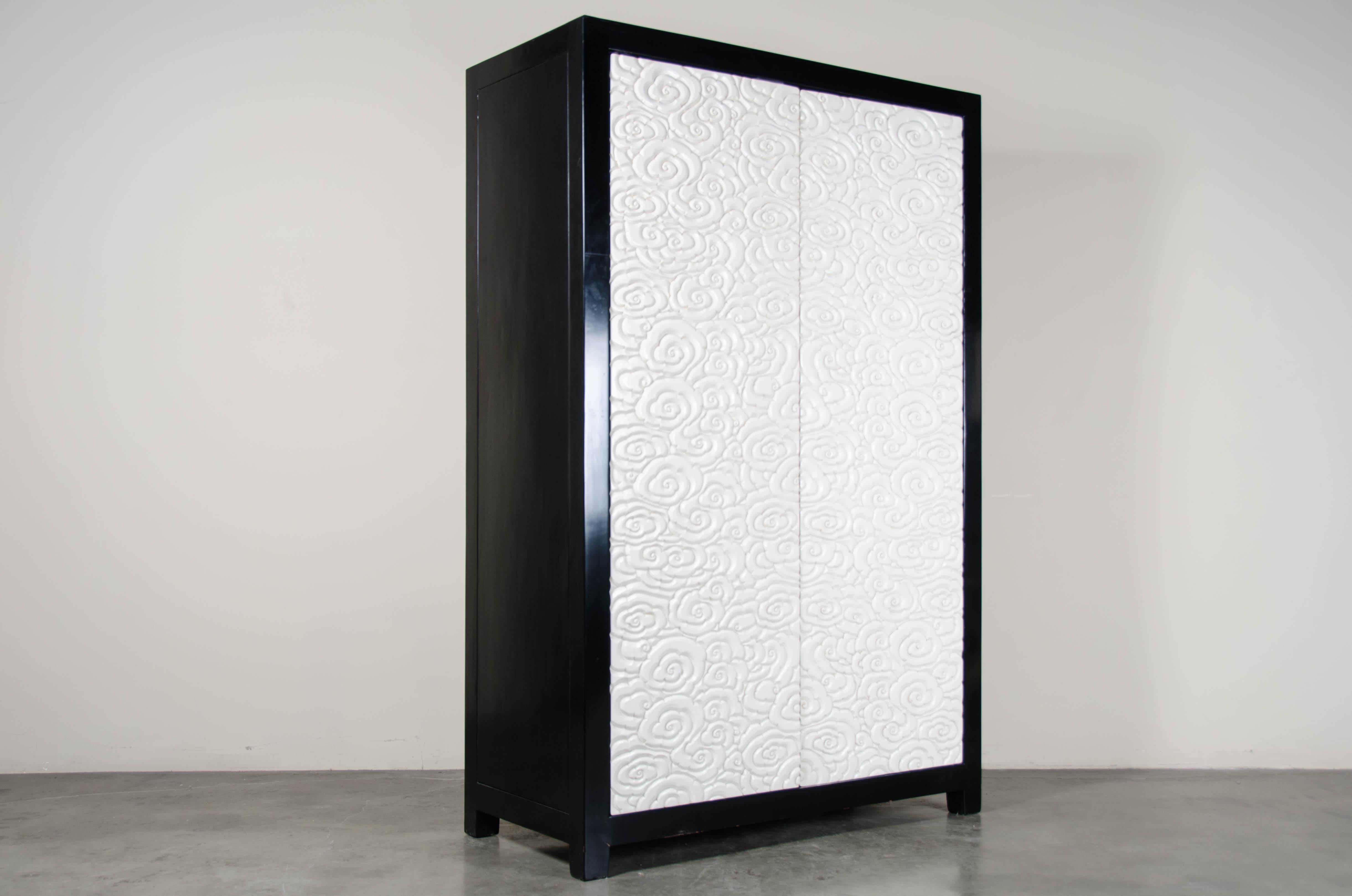 Contemporary Cloud Armoire in Cream Lacquer by Robert Kuo For Sale 1