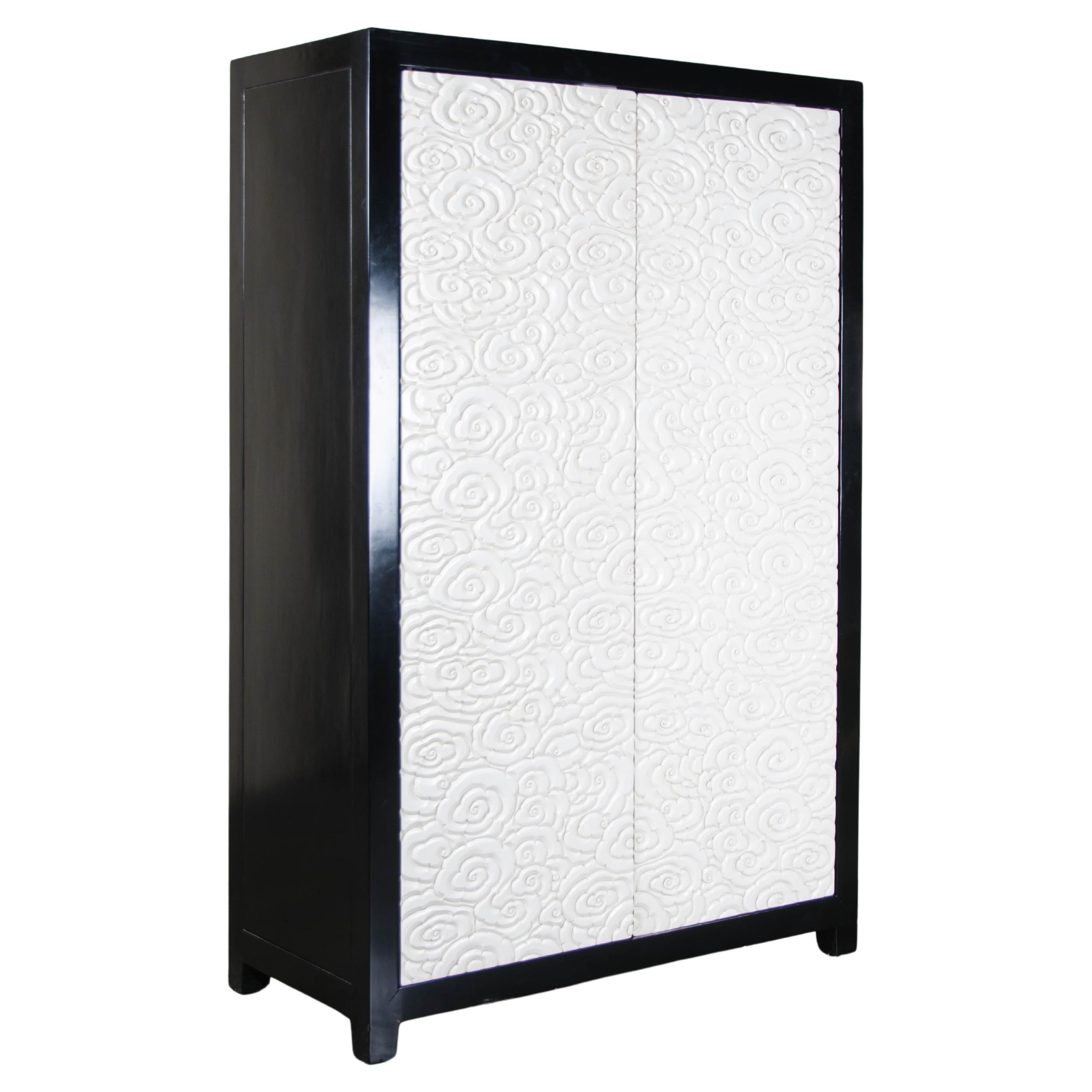 Contemporary Cloud Armoire in Cream Lacquer by Robert Kuo For Sale