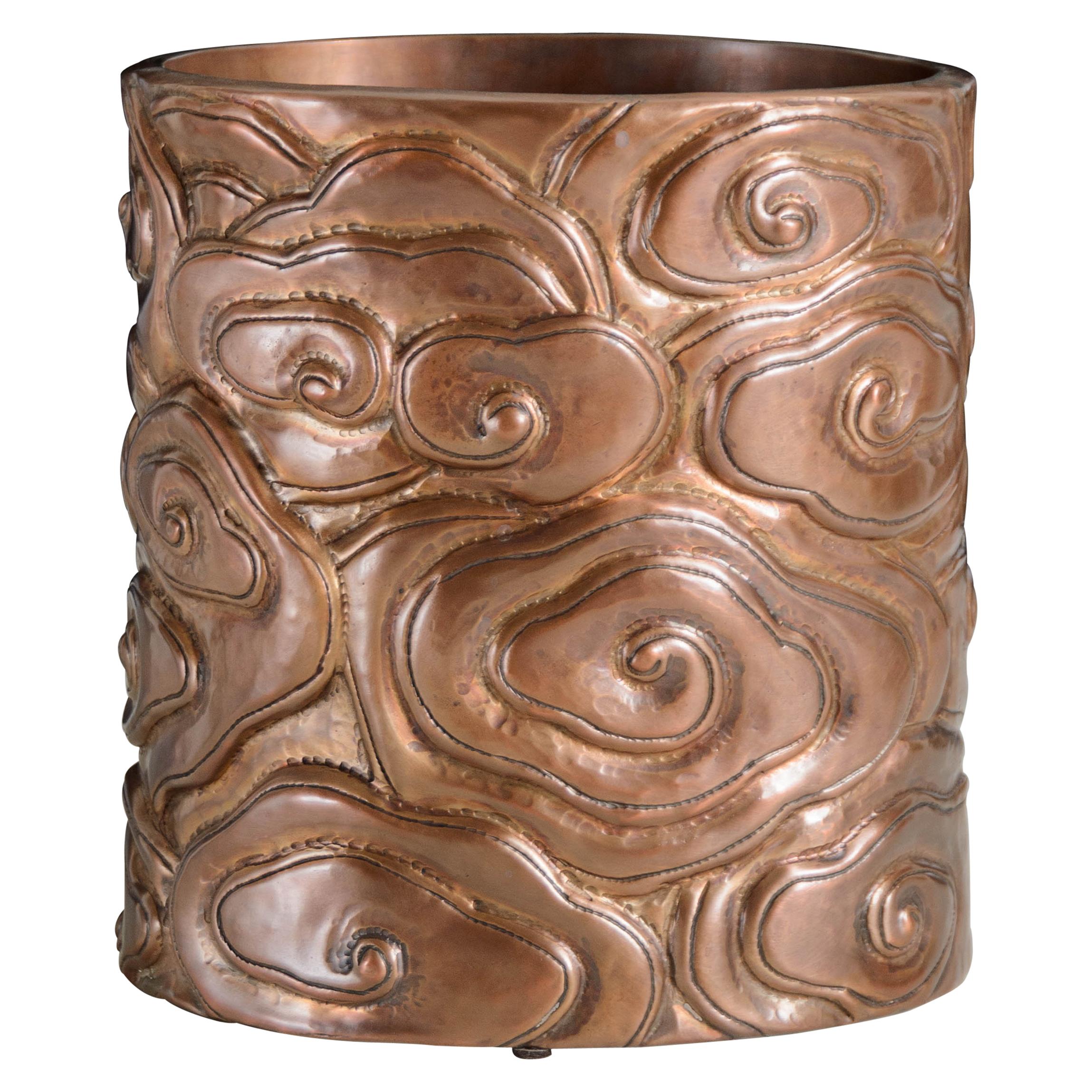 Contemporary Cloud Design Brushpot in Antique Copper by Robert Kuo For Sale
