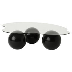 Silla de salón Space Age de policarbonato negro con asiento de piel integrado