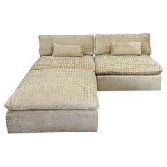 Vintage Contemporary Cloud Style Sofa Redone in Checkered Chenille