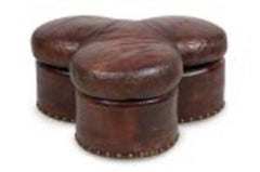 Contemporary Clover Shaped Brown Leather Ottoman