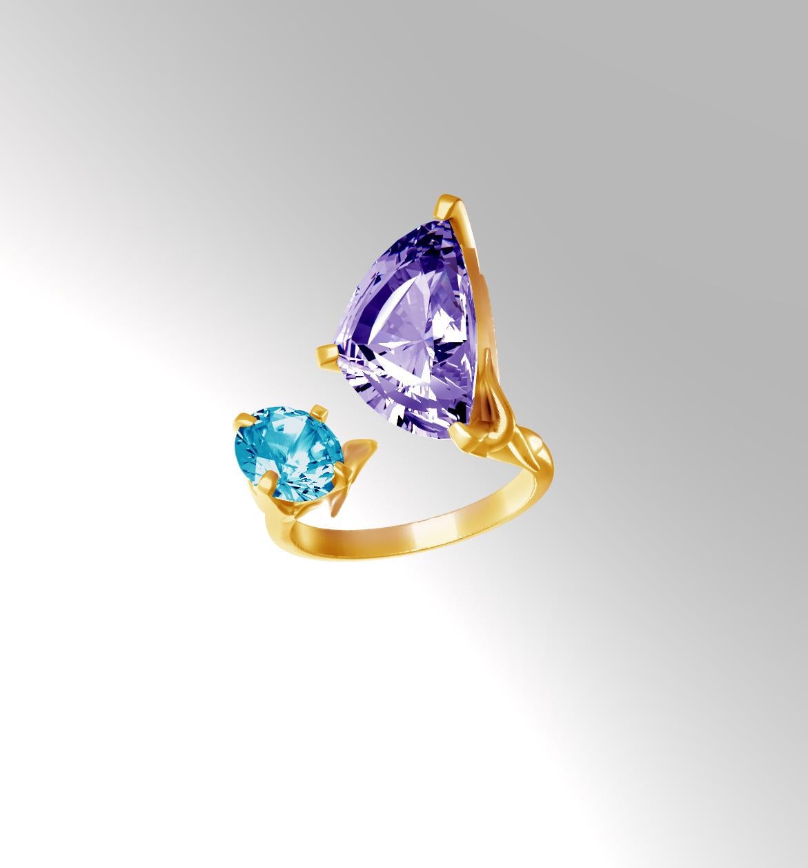 Contemporary Cluster Ring in Eighteen Karat Yellow Gold with Paraiba Tourmaline For Sale 2