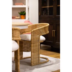 Contemporary Coastal Rattan Barrel Dining Chair
